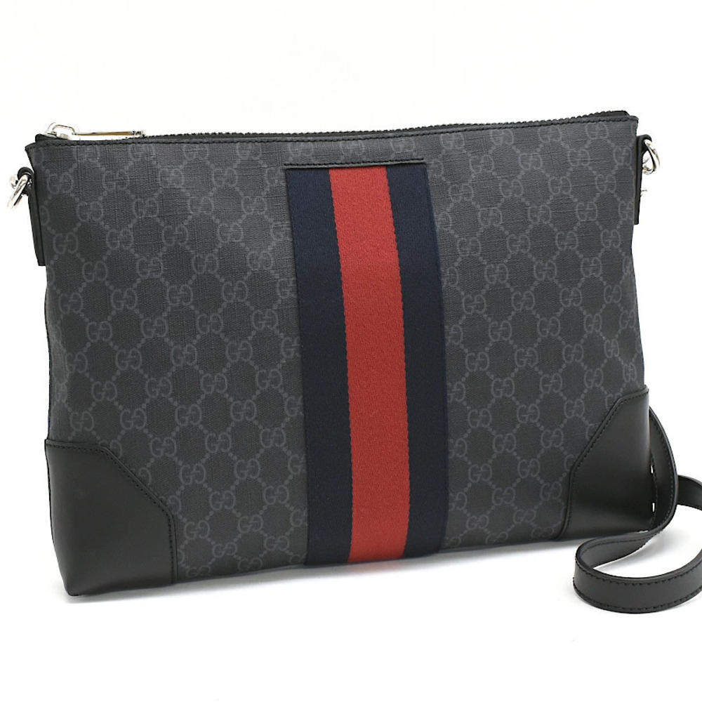 Gucci Crossbody Shoulder Bag Canvas Leather Black Gray